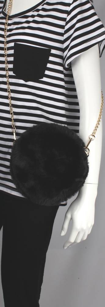 Alice & Lily fur hand bag w gold shoulder chain black STYLE: AL/4413FB/BLACK